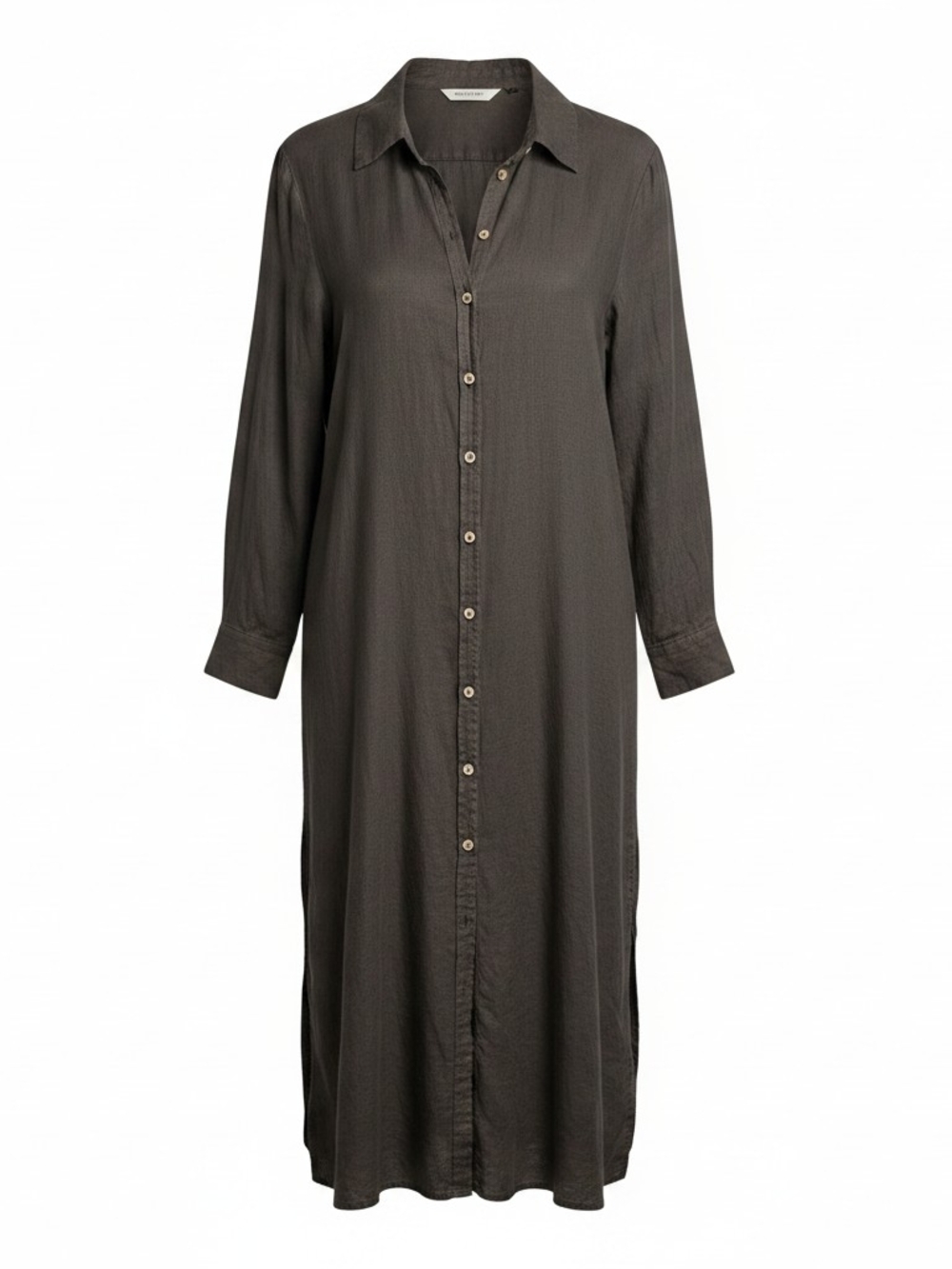 Lu.el Linen Long Button-Front Shirt Dress / Duster in Charcoal Gray - Picture 2 of 5